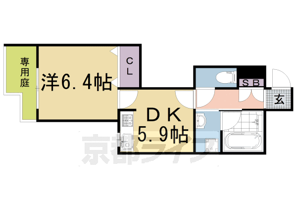 1DK：洋6.4×DK5.9(35.33㎡)