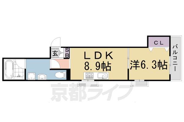1LDK：洋6.3×LDK8.9(40.97㎡)