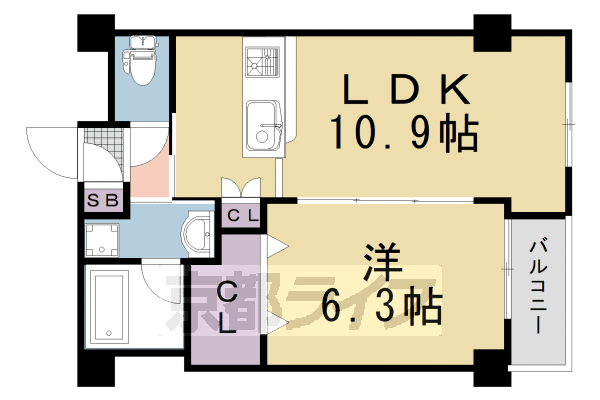 ■1LDK：洋6.3×LDK10.9(40.75 ㎡)