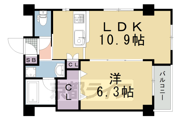 ■1LDK：洋6.3×LDK10.9(41.35 ㎡)