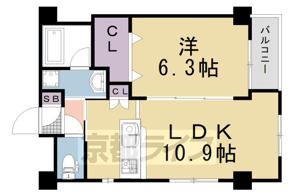 ■1LDK：洋6.3×LDK10.9(41.35 ㎡)