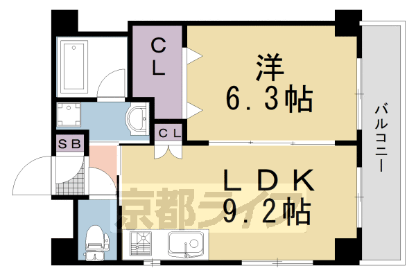 ■1LDK：洋6.3×LDK9.2(38.15 ㎡)
