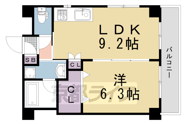 ■1LDK：洋6.3×LDK9.2(38.15 ㎡)