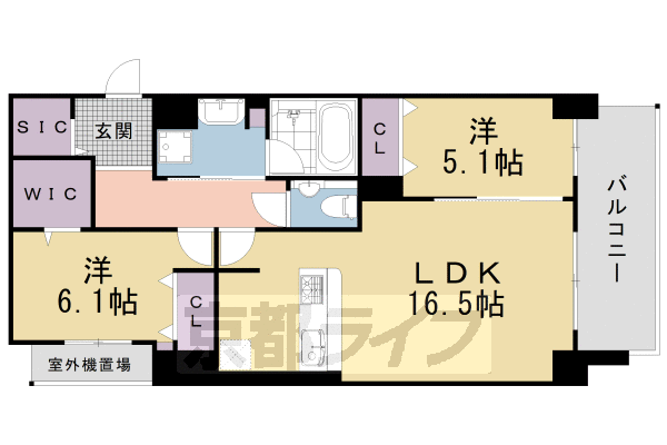 1SLDK：洋5.1×洋6.1×LDK16.5（70.4 ㎡）