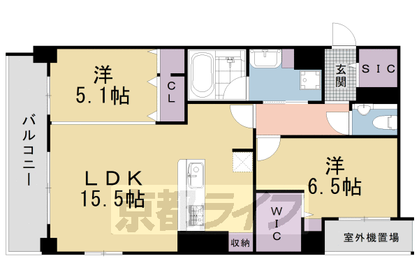 1SLDK：洋5.1×洋6.5×LDK15.5（67.19 ㎡）