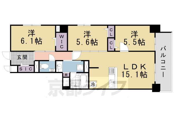 2SLDK：洋5.5×洋5.6×洋6.1×LDK15.1（72.75 ㎡）