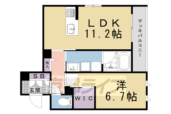 1LDK：洋6.7×LDK11.2（46.99㎡）