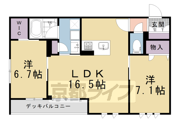 2LDK：洋6.7×洋7.1×LDK16.5（66.92㎡）