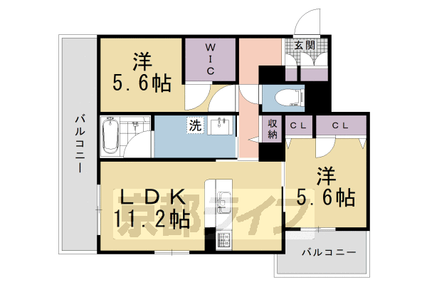 2LDK：洋5.6×洋5.6×LDK11.2（57.84㎡）