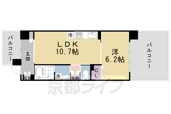 1LDK：洋6.2×LDK10.7（42.14㎡）
