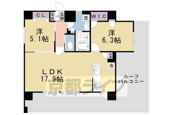 2LDK：洋5.1×洋6.3×LDK17.9（66.4㎡）