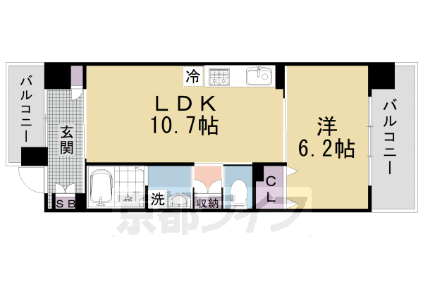 1LDK：洋6.2×LDK10.7（42.14㎡）