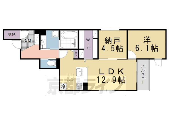 1SLDK：洋6.1×納4.5×LDK12.9(61.49㎡)