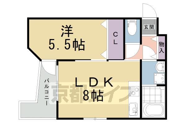 1LDK：洋5.5×LDK8（32.79 ㎡）