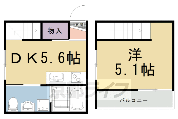 1DK：洋5.1×DK5.6（32.79 ㎡）