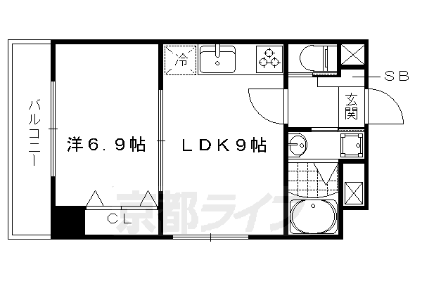 ■1LDK：洋6.9×LDK9(37.5 ㎡)
