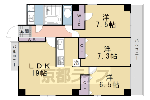 ■3LDK：洋7.5×洋7.3×洋6.5×LDK19.0(89.61 ㎡)