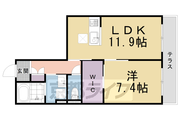 1LDK：洋7.4×LDK11.9（49.68㎡）
