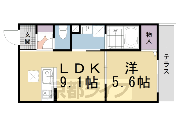 1LDK：洋5.6×LDK9.1（36.41㎡）