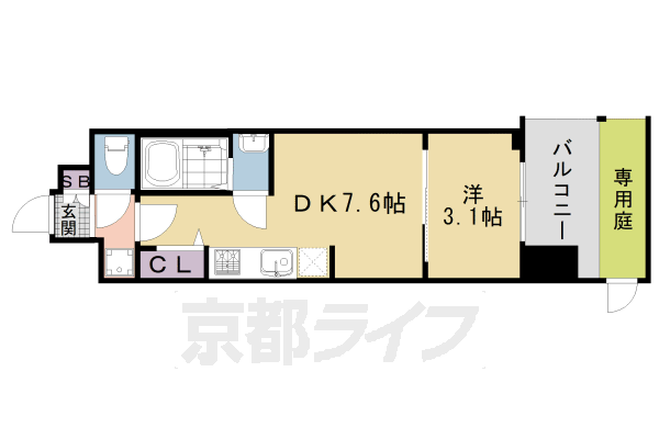 1DK：洋3.1×DK7.6（26.55㎡）