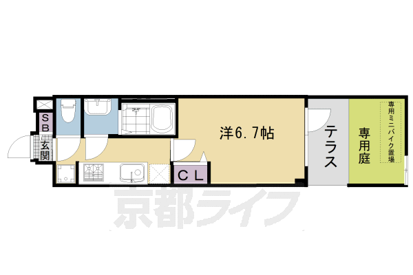1K：洋6.7×K2(22.8 ㎡)