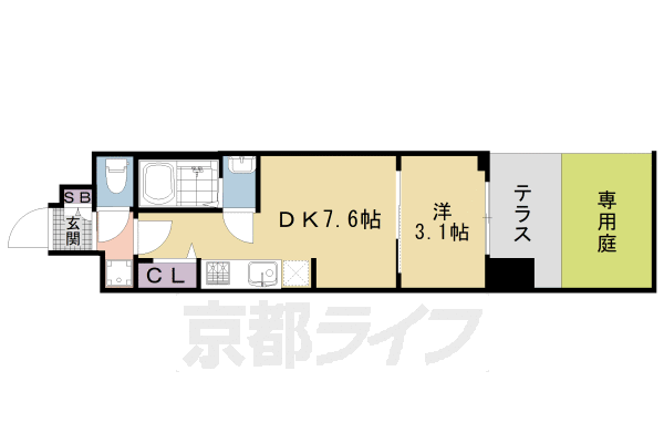 1DK：洋3.1×DK7.6（26.55㎡）