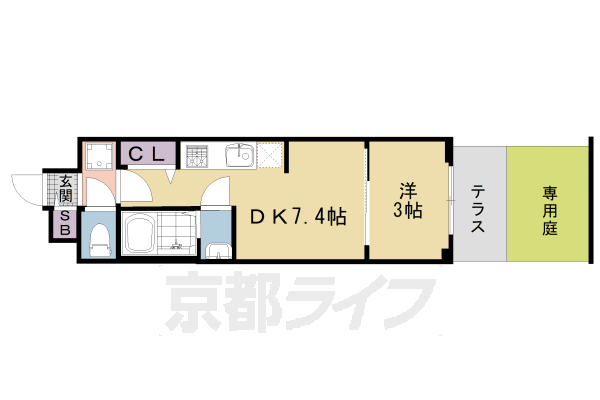 1DK：洋3×DK7.4（25.65㎡）