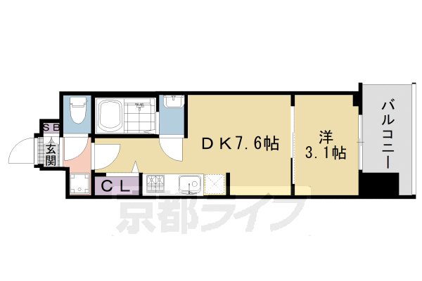 1DK：洋3.1×DK7.6（26.55㎡）