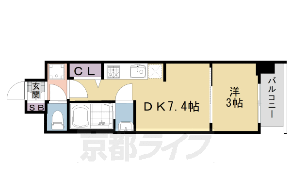 1DK：洋3×DK7.4（25.65㎡）