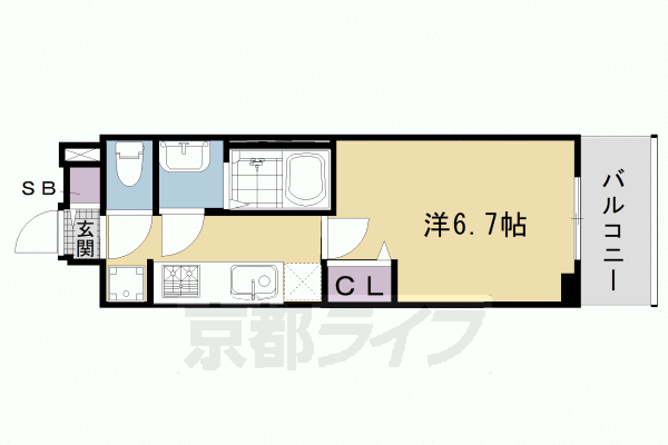1K：洋6.7×K2(22.8 ㎡)