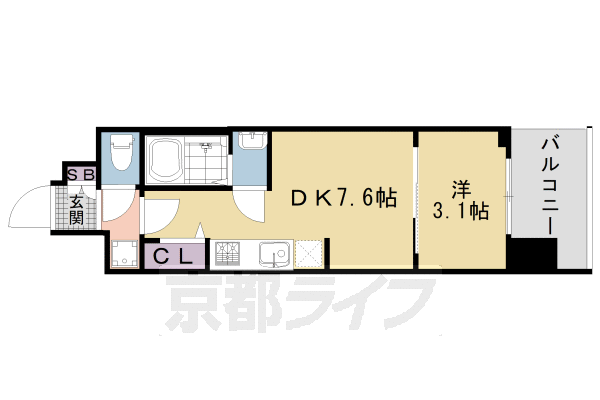 1DK：洋3.1×DK7.6（26.55㎡）