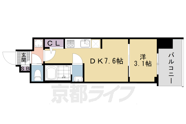1DK：洋3.1×DK7.6（26.55㎡）