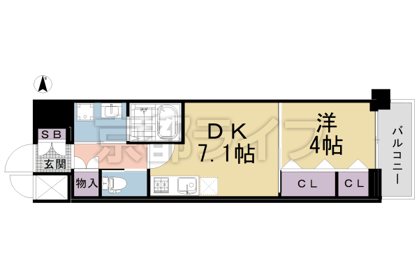1DK：洋4.0×DK7.1（30.09㎡）