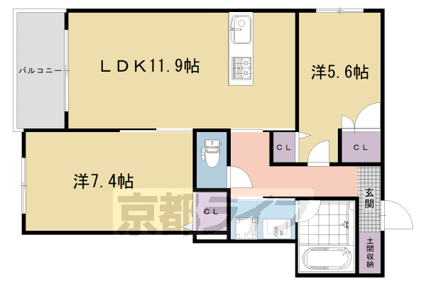 2LDK：洋7.4×洋5.6×LDK11.9（61.33㎡）