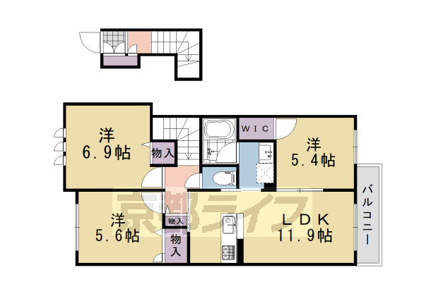 ■3LDK：洋5.4×洋5.6×洋6.9×LDK11.9(69.65 ㎡)