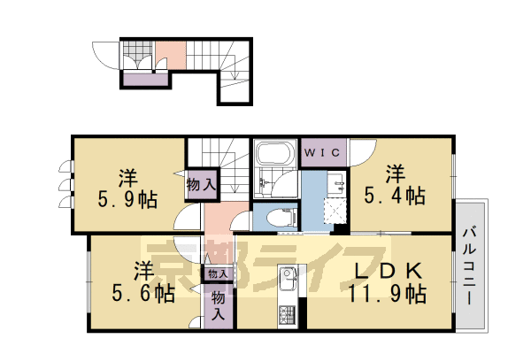 ■3LDK：洋5.4×洋5.6×洋5.9×LDK11.9(67.68 ㎡)
