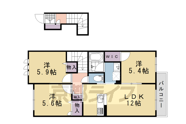 ■3LDK：洋5.4×洋5.6×洋5.9×LDK12.0(68 ㎡)
