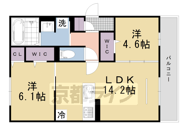 2LDK：洋6.1×洋4.6×LDK14.2(58.82㎡)