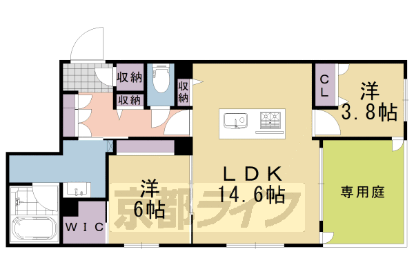 2LDK：洋6×洋3.8×LDK14.6（61.55㎡）