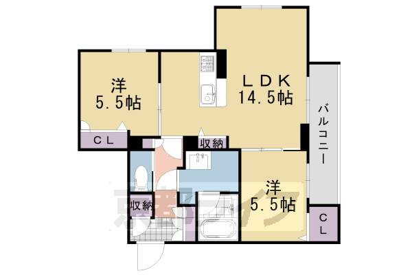 2LDK：洋5.5×洋5.5×LDK14.5（61.66㎡）
