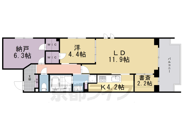 1SLDK：洋4.4×納6.3×LD11.9×K4.2(66.52㎡)