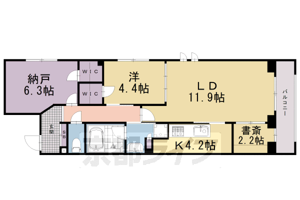 1SLDK：洋4×納6.3×納6.3×LD11.9×K4.2(66.52㎡)