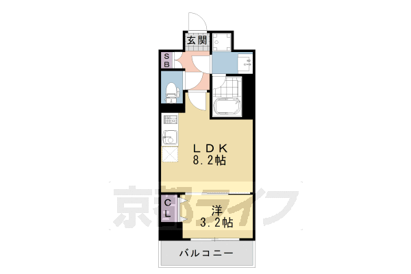 1LDK：洋3.2×LDK8.2(30.43 ㎡)