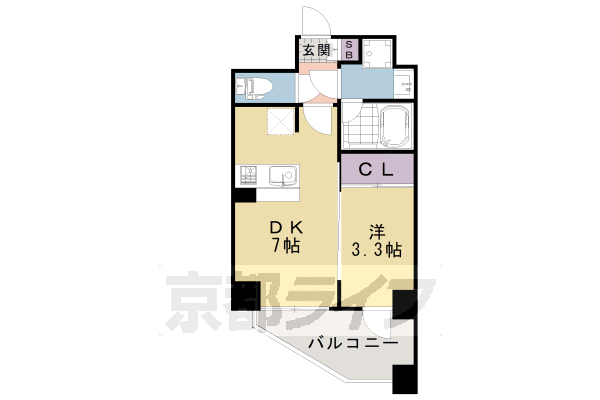1DK：洋3.3×DK7(27.22 ㎡)