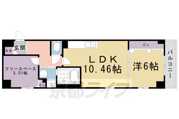 1SLDK：洋6×納5.01×LDK10.46（52.08㎡）