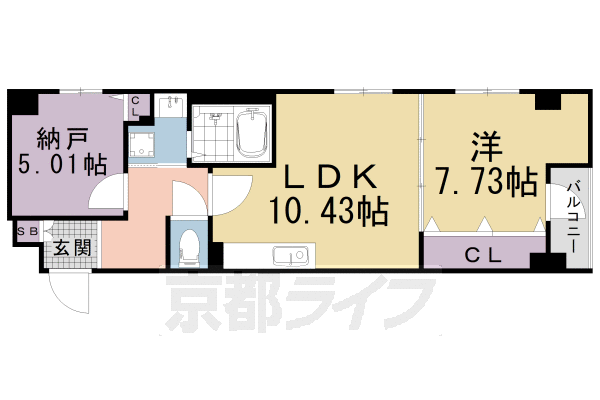 1SLDK：洋7.73×納5.01×LDK10.43（53.2㎡）