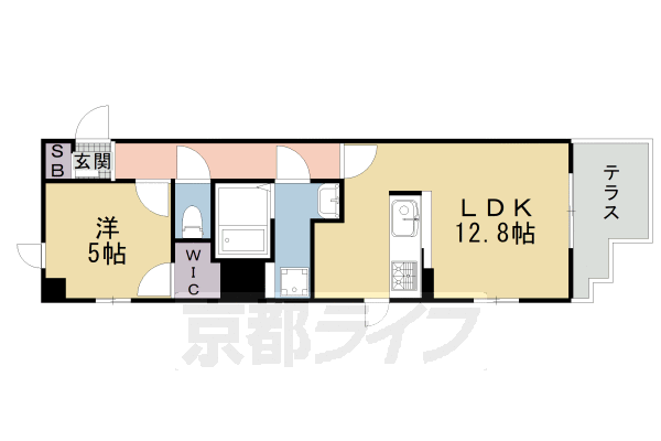 ■1LDK：洋5.0×LDK12.8(45.51㎡)
