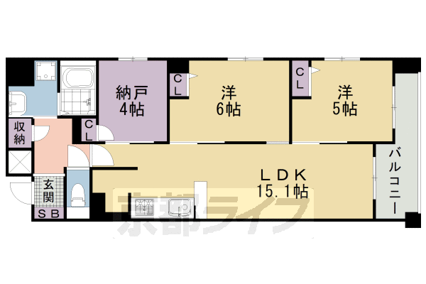 ■2SLDK：洋6.0×洋5.0×納4.0×LDK15.1(66.54㎡)