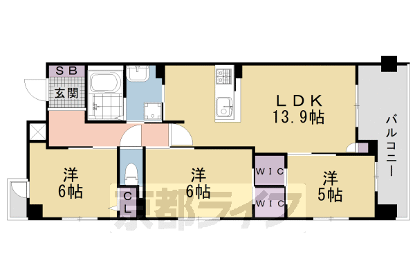 ■3LDK：洋6.0×洋6.0×洋5.0×LDK13.9(70.11㎡)