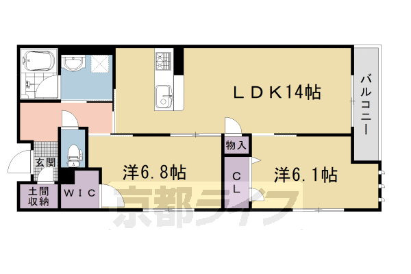 2LDK：洋6.1×洋6.8×LDK14(65.17㎡)
